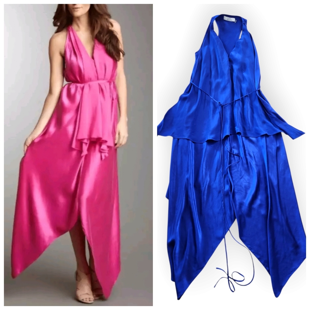 Robert Rodriguez 100 % Silk Handkerchief Asymmetrical Maxi Dress Royal Blue Sz 0